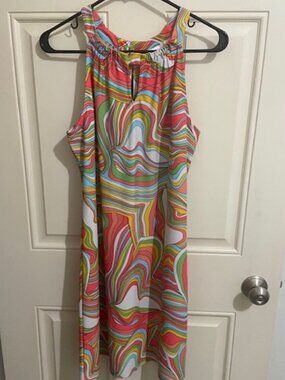 JUDE CONNALLY Lisa Dress‎ RIBBON SWIRLS CORAL Sz M